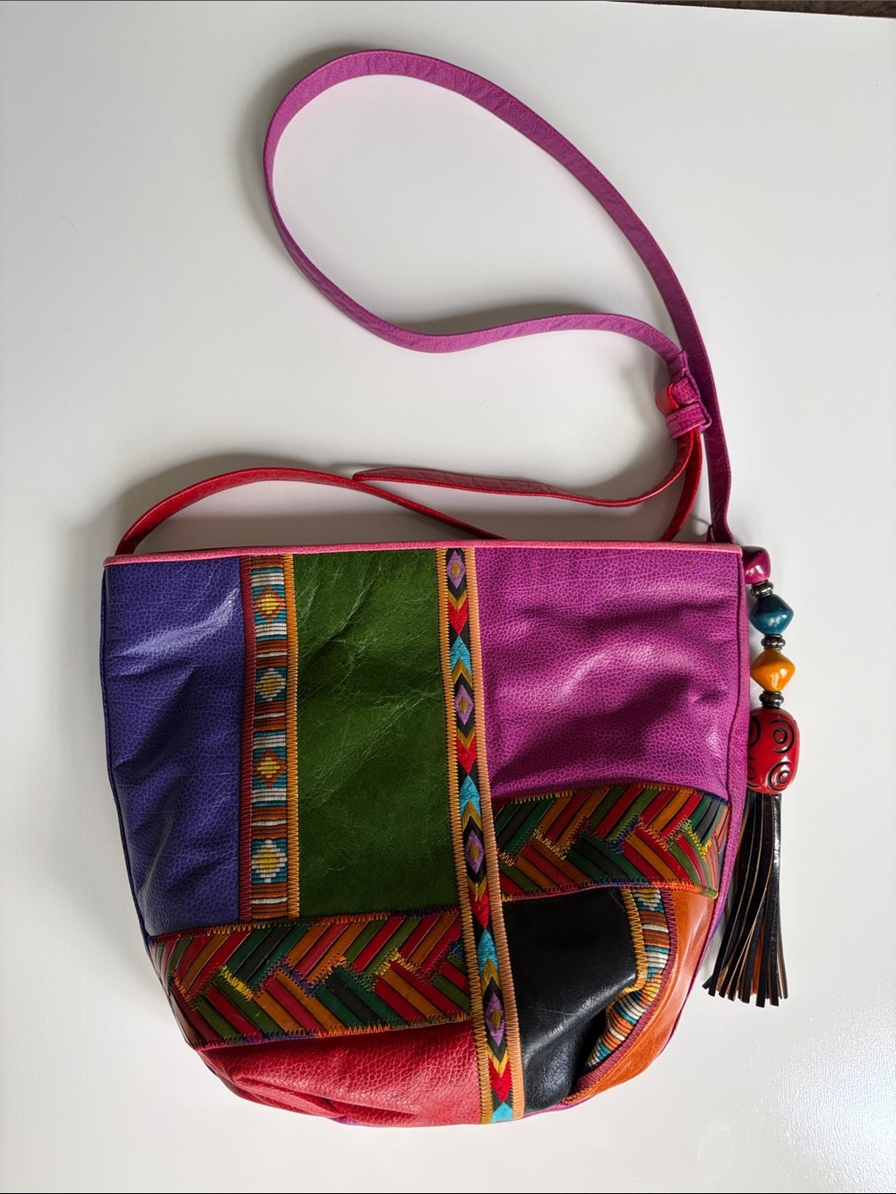 Sharif Vintage Color block Multicolor Leather Crossbody Bag
